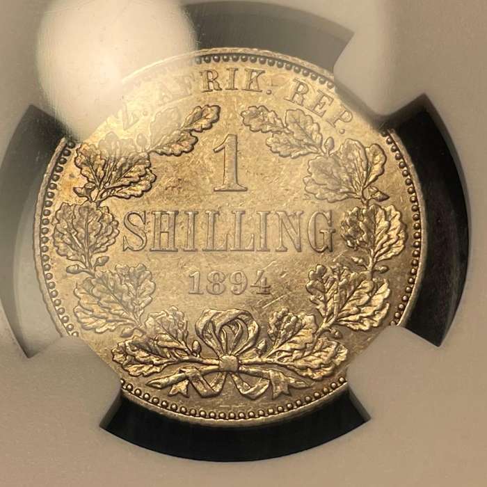 Scarce 1894 ZAR silver shilling NGC grade Almost uncirculated AU53