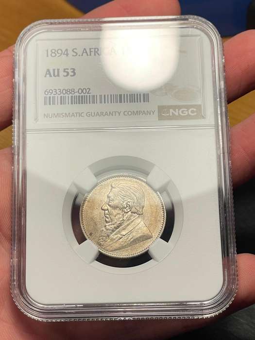 Scarce 1894 ZAR silver shilling NGC grade Almost uncirculated AU53