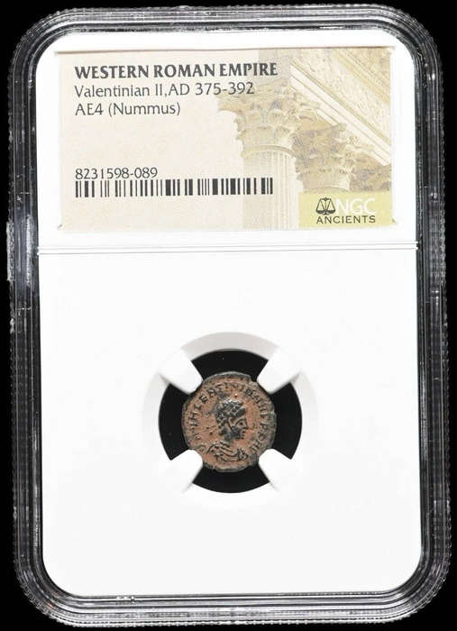 Ancient Roman Emperor Valentinian II bronze coin minted between 375 and 392 AD - NGC slabbed