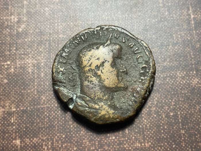 Large ancient Roman Sestertius coin minted under Emperor Maximinus Thrax who ruled from 236 - 238 AD