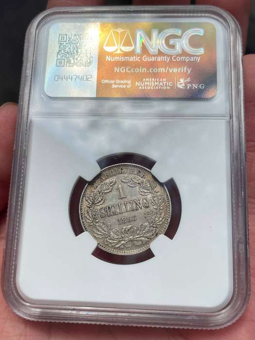 ZAR Paul Kruger 1896 one shilling silver coin - NGC graded AU55