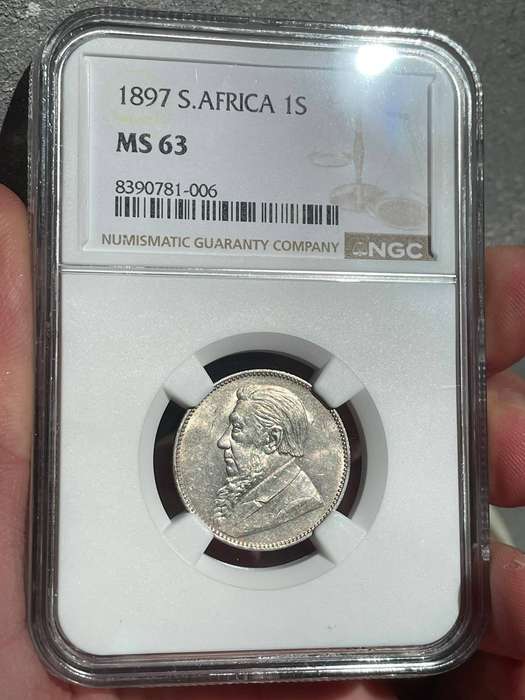 ZAR Paul Kruger 1897 one shilling silver coin - NGC graded MS63