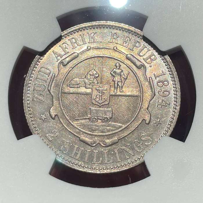 ZAR Paul Kruger 1894 two shillings silver coin - NGC graded AU58
