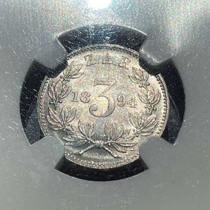 ZAR Paul Kruger 1894 tickey silver coin - NGC graded AU58