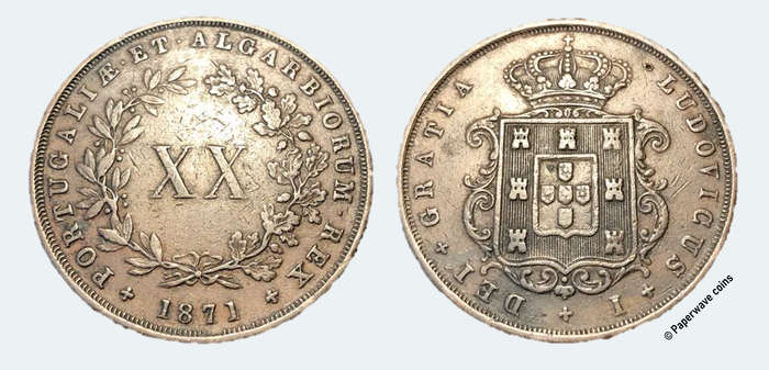 Very large 1871 Portuguese 20 reis bronze coin - Nice looking coin