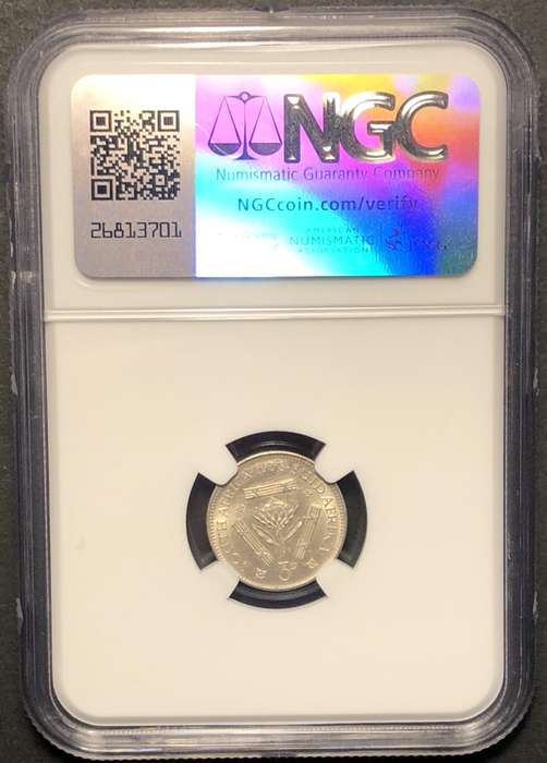 Very Nice MS64 1938 SA Union silver 3 pence coin - NGC Graded