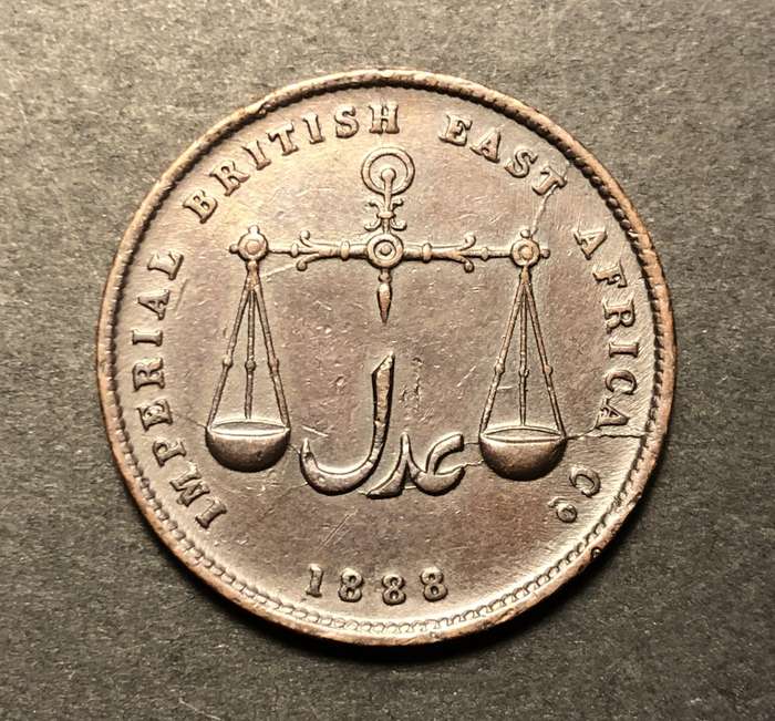 Excellent 1306 (1888) Imperial British East Africa Company 1 Pice coin from Mombasa (Kenya)