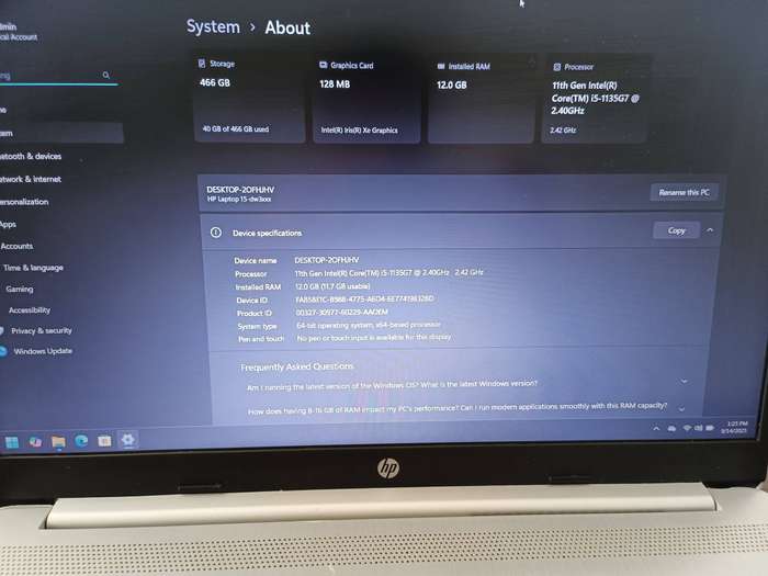 HP 15.6 Laptop  Model 15-DW3003Ni (Intel Core i5, Full HD)