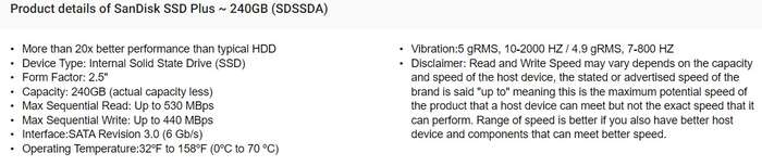 SANDISK SSD PLUS ** 240GB SSD ** EXCELLENT CONDITION ** WARRANTY **