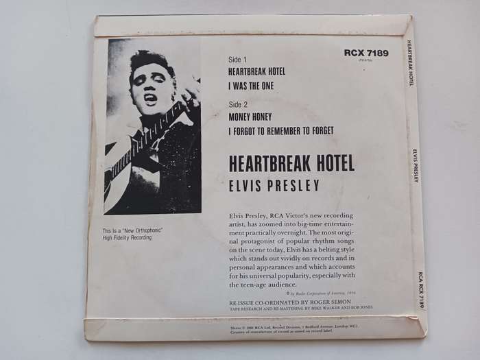 Elvis Presley - Heartbreak Hotel  ( 1981 UK released 7" EP 45 RPM )