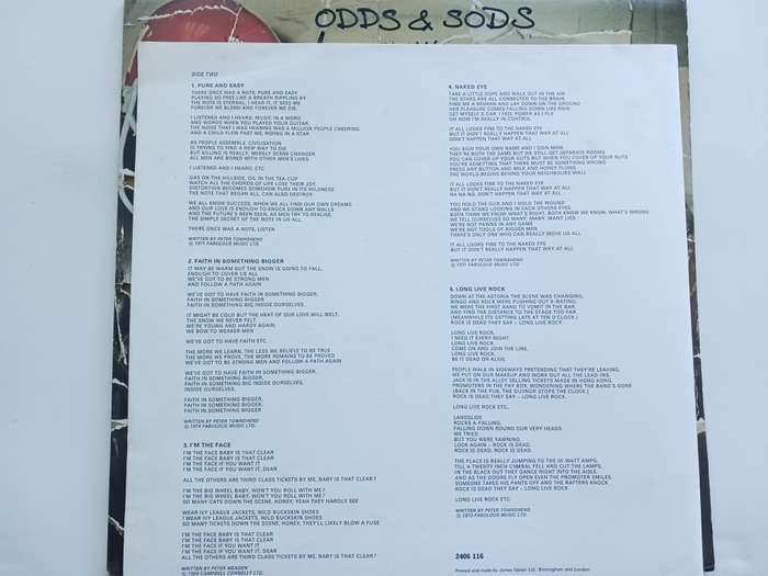 The Who - Odds and Sods ( 1974 UK released NM LP, cover die -cut )