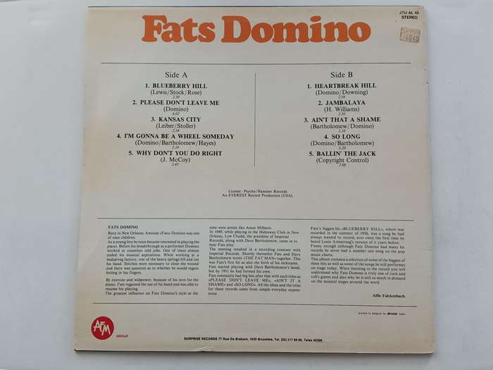 Fats Domino - Blueberry Hill  ( 1980 Belgium released NM LP )