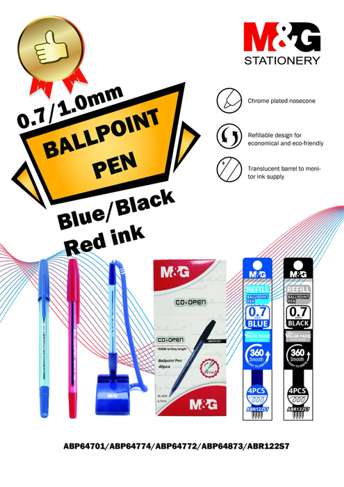 M&G Stick Ball Pen 0.7mm Black/Blue/Red
