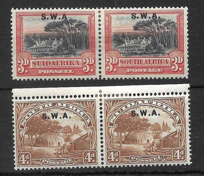 SOUTH WEST AFRICA 1926 LONDON PICTORIALS 3 MM Pairs Including 3d Perf Down-NO STOP & 2d Perf Down