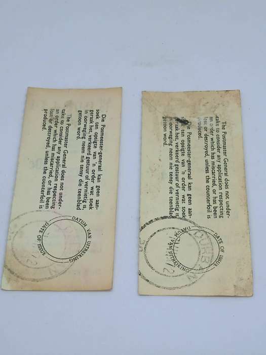 1972 SOUTH AFRICA POSTAL ORDER COUNTERFOILS