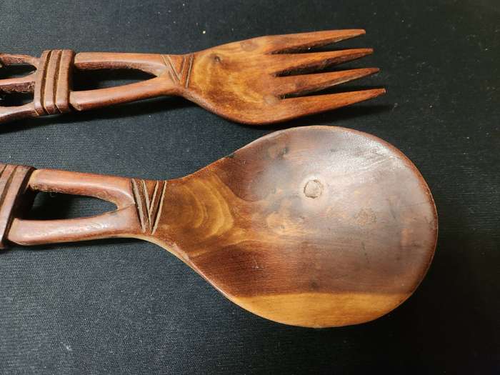 Ethnic African Wooden Salad Servers - 2 sets