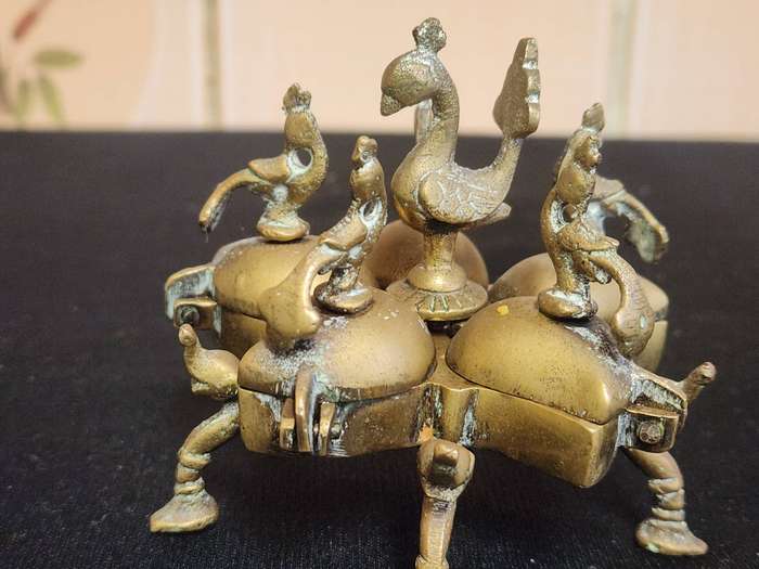 Antique Brass Hindu Peacock Kunkum Box