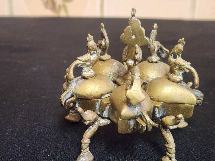 Antique Brass Hindu Peacock Kunkum Box