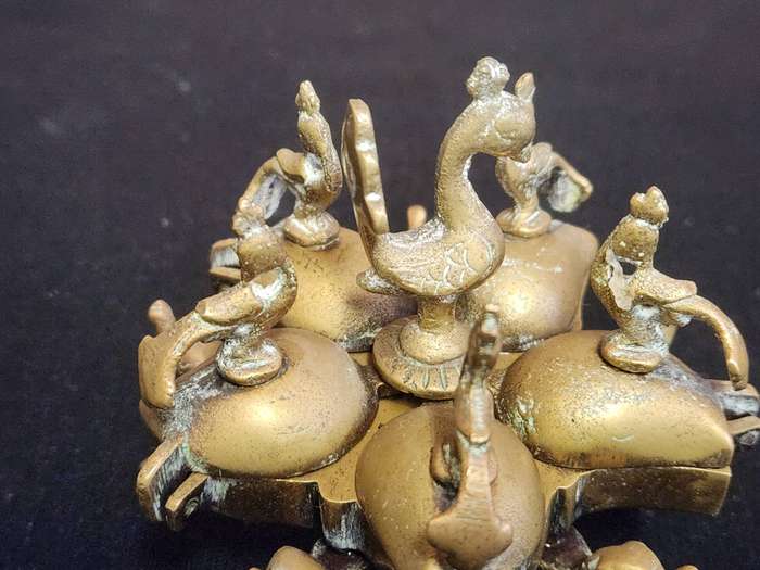 Antique Brass Hindu Peacock Kunkum Box