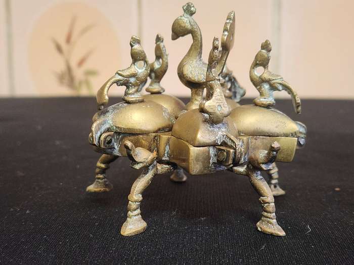 Antique Brass Hindu Peacock Kunkum Box