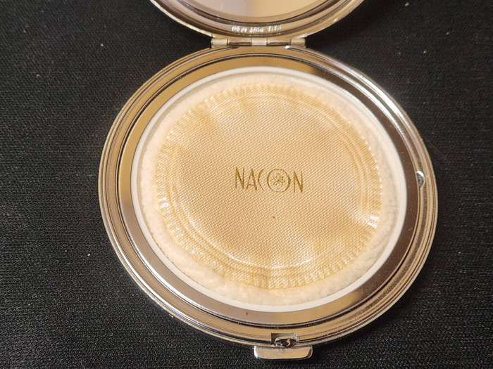 Vintage Nacon Silver Plate Enamel Floral Motif Powder Puff Compact