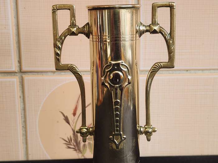 STUNNING CIRCA 1900 ART NOUVEAU TWIN HANDLED BRASS VASE