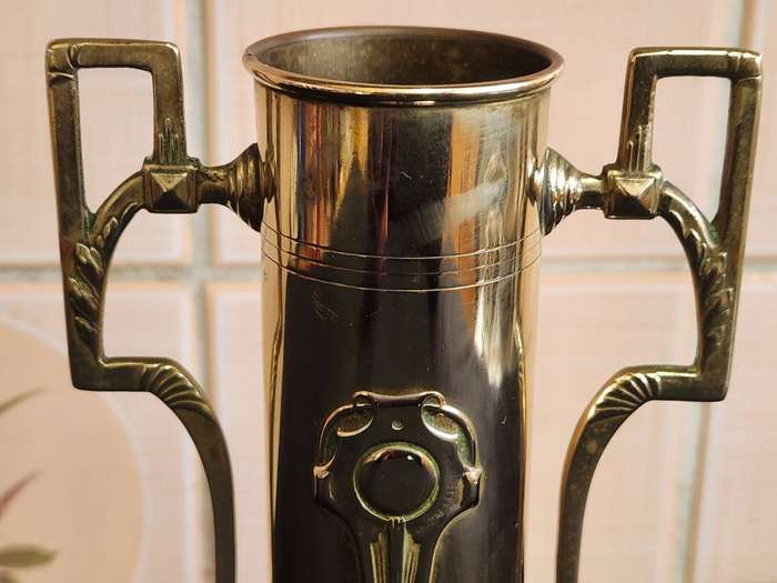 STUNNING CIRCA 1900 ART NOUVEAU TWIN HANDLED BRASS VASE