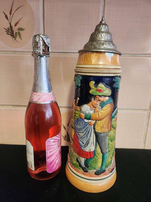 Large German Beerstein with Pewter Lid