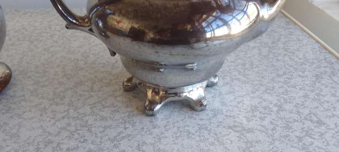 Vintage Silver Tone Water Jug Pitcher And Teapot - Possible Lustreware ??? Not sure.