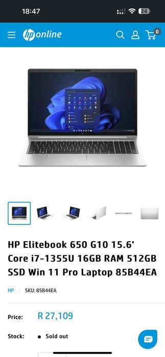HP EliteBook 650 15.6 inch G10  Intel® Core i7, 13th gen 16GB RAM, 512GBSsd Mint With Hp Warranty