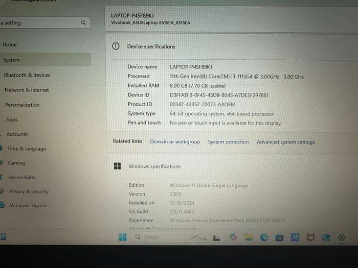 ASUS X515EA-I382G4W 13 11TH GEN  8GB RAM 256SD
