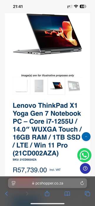 Lenovo X1 Yoga 7th Gen  17-12TH Gen 16gb Ram 1tb Ssd  14" WUXGA Touch LTE MInt As New Retail 57k