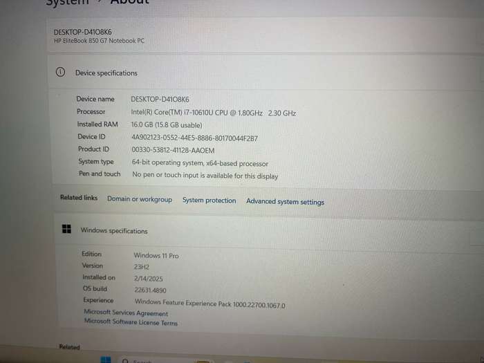 Hp Elitebook 850 G7 i7 10th gen 16gb ram 512gb ssd