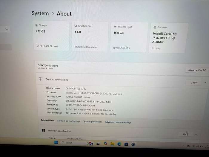 Hp Z book 15 G5 Core i7-8th gen 16gb ram 512gb ssd Nvidia Quadro T1000 graphics card Lte