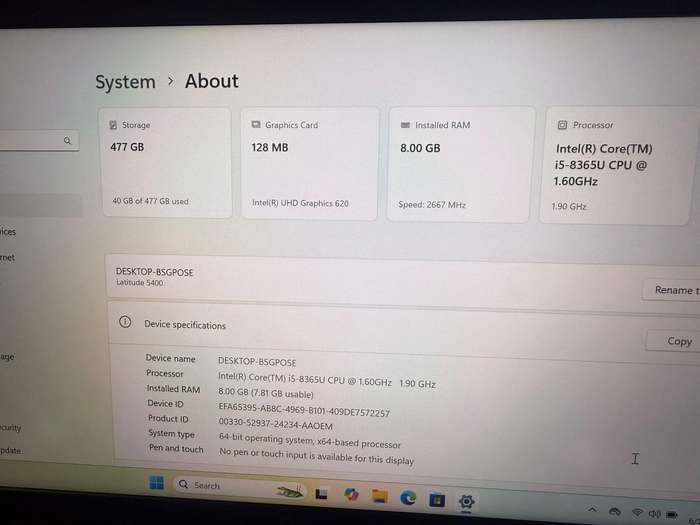 Dell Latitude 5400, 8th GEN I5-8365u@1.6ghz, 8GB RAM, 256gb NVMe SSD, 14` FHD Display, Win11 LTE