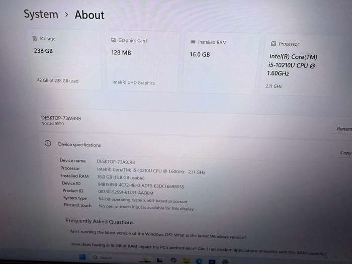 Dell Vostro 5590 i5 10th gen 16gb ram 256gb ssd new batt mint.