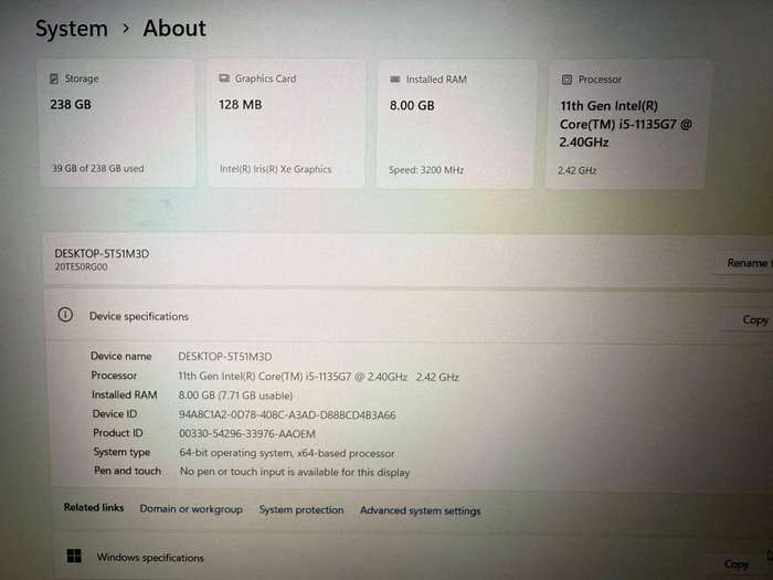 Lenovo Thinkpad  E15 I5 11th gen 8gb ram 512gb ssd