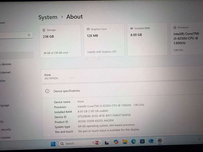 Lenovo Thinkpad T480s i5 8GB RAM 256GB SSD 8th Generation