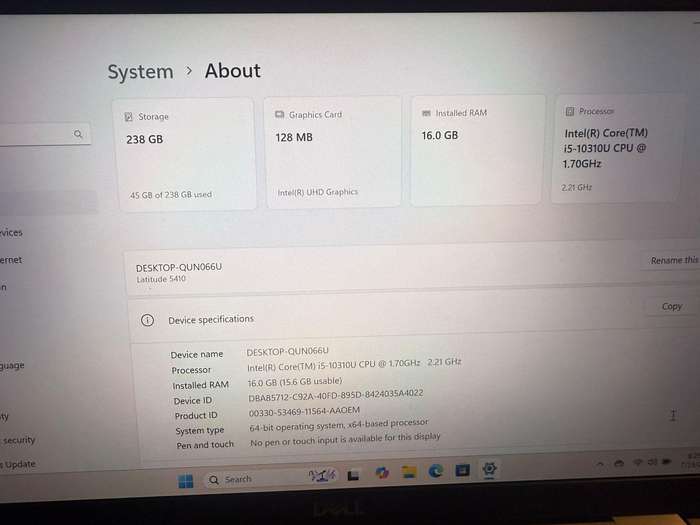 Dell Latitude 5410 10th I5 16GB RAM  256GB NVMe SSD, 14`Lte Fhd