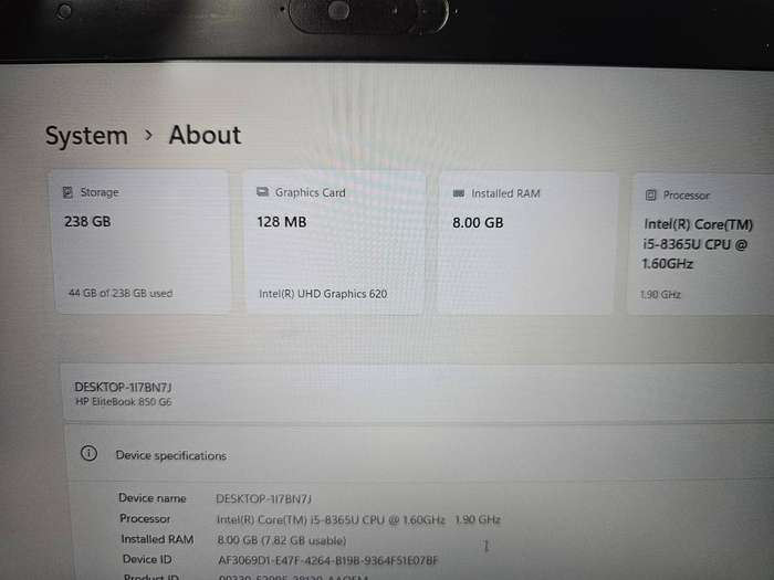 Hp Elitebook 850 G6  Core i5 8th gen Lte  15.6 inch  8GB Ram 256GB Ssd