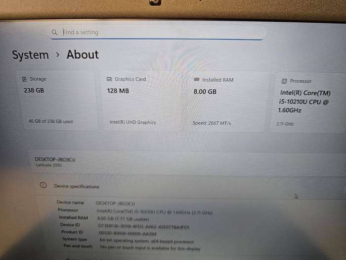 Dell Latitude 3510 10th Gen i5-10210U 8gb  ram  256gb  nvme ssd 15.6` fhd Display