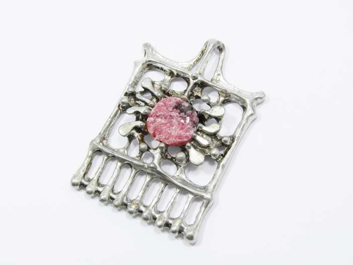 Vintage Brutalist Style Pendant with Rhodochrosite