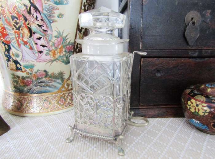 Antique/Vintage Silver-Plated & Cut Glass Olive Jar