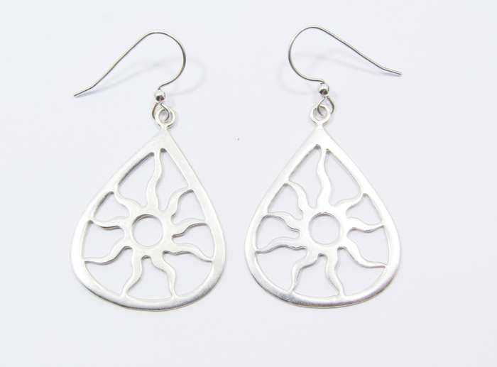 A Beautiful Pair of Cut out Sun Design Dangling Earring in Sterling Silver.