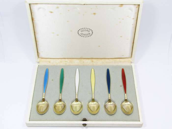 Vintage Georg Jensen Silver Vermeil & Enamel Demitasse Spoons