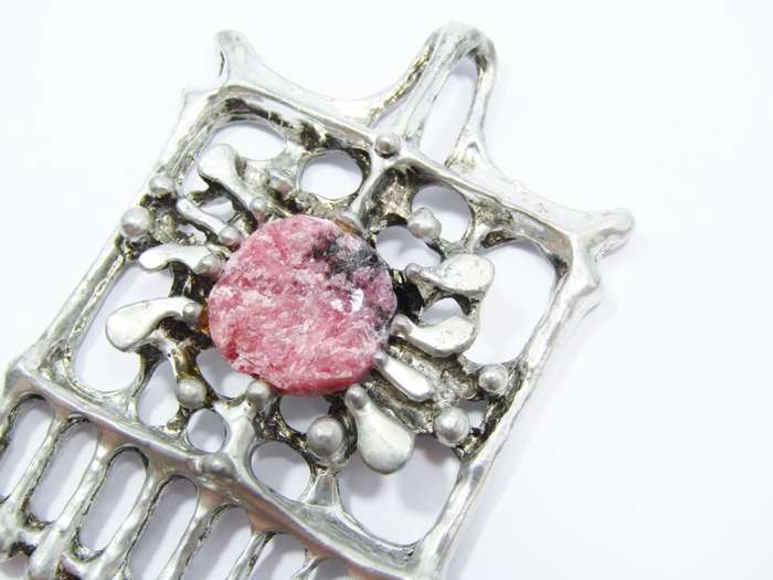Vintage Brutalist Style Pendant with Rhodochrosite