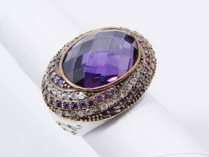 A Gorgeous Chunky Two Tone Purple Zirconia Ring in Sterling Silver.