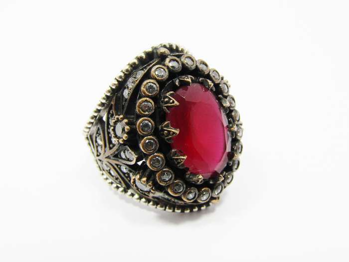 A Beautiful Two Tone Red Stone Dotted with Clear Crystals in Sterling Silver