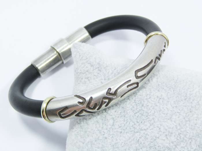Stunning! Orpheo Jewellers 9ct Gold, Silver & Rubber Bangle