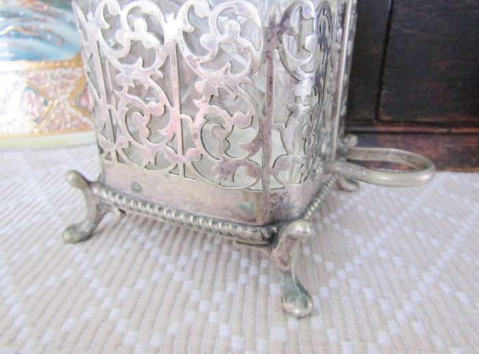 Antique/Vintage Silver-Plated & Cut Glass Olive Jar